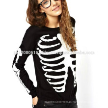 Skeleton cute girls tops t shirt estampada com logotipo de mangas compridas